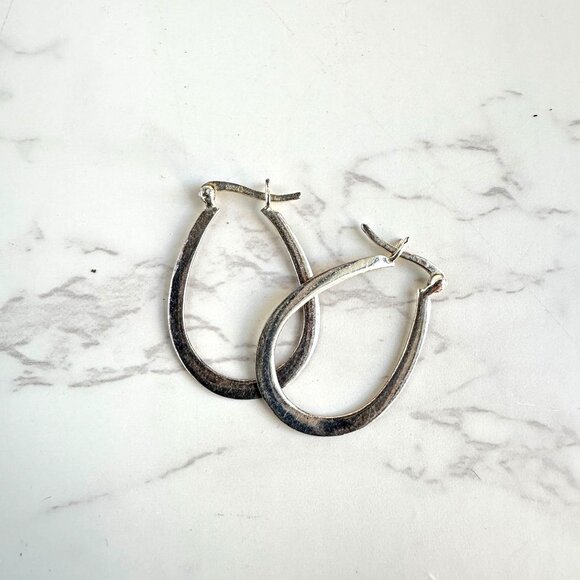 Sterling Silver Oval Hoop Earrings, Lightweight 925 Silver Earrings, Minimalist - Picture 4 of 8